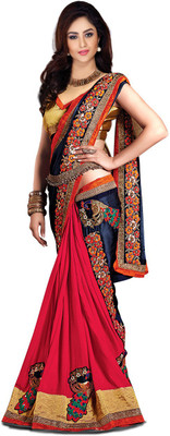 

Shoppershopee Embroidered Fashion Satin, Georgette Saree(Red, Blue), Red and nevy blue