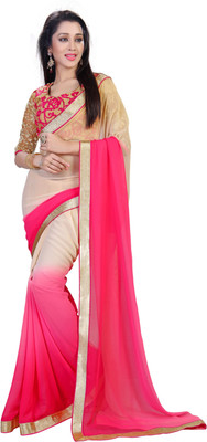 

Khushali Self Design Fashion Georgette Saree(Pink, Beige), Beige;pink