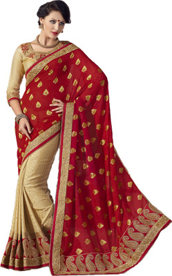 M.S.Retail Embroidered Bollywood Georgette, Crepe Saree(Red), Cre8me;red