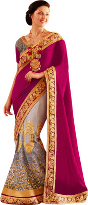 

Brijraj Embroidered Fashion Velvet, Net Saree(Grey, Magenta)