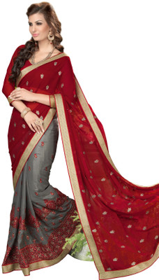 

Jiya Self Design, Embroidered, Embellished Fashion Georgette, Chiffon Saree(Red, Grey), Grey;red