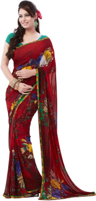 

Cenizas Floral Print Fashion Chiffon Saree(Red)