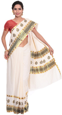 

Darps Self Design Balarampuram Cotton Saree(Multicolor), Cream
