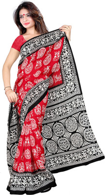 

Vardan Prints Printed Bollywood Polycotton Saree(Red, Black), Black;red
