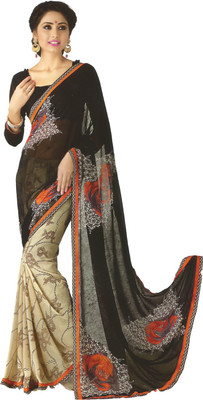 

PSHOPEE Printed Fashion Chiffon Saree(Black)