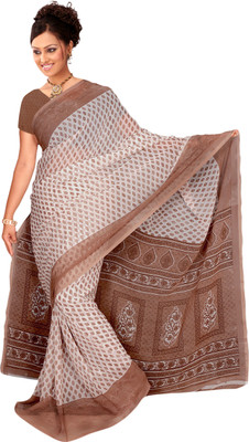 

Khoobee Self Design, Printed Fashion Georgette Saree(Brown, White)