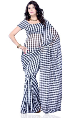 

JTInternational Checkered Fashion Art Silk Saree(Black, White)