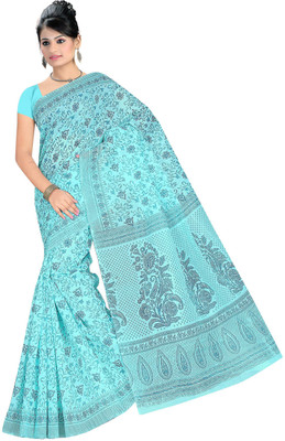 

revathi textiles Printed Gadwal Cotton Saree(Blue)