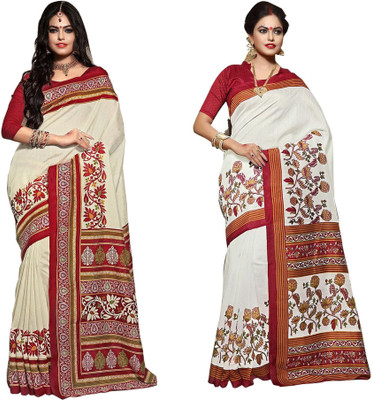 

Multi Retail Printed Bollywood Poly Silk Saree(Pack of 2, White)