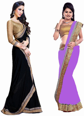 

Stylezone Self Design Fashion Chiffon Saree(Pack of 2, Black, Purple)
