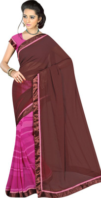 

Khushali Self Design, Printed Fashion Georgette Saree(Brown, Pink)