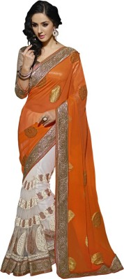 

Parisha Embroidered Fashion Net, Satin, Viscose Saree(Orange, White)