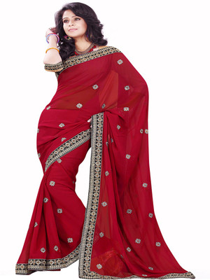 

Sourbh Sarees Self Design Fashion Synthetic Georgette Saree(Red)