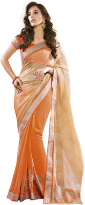 

Vishal Self Design Bollywood Chiffon Saree(Orange)