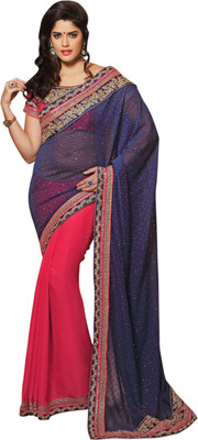 

Khoobee Self Design, Embellished, Embroidered Fashion Georgette, Jacquard Saree(Pink, Blue), Blue;pink