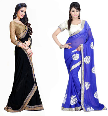 

Stylezone Self Design Fashion Chiffon Saree(Pack of 2, Black, Blue)