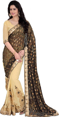 

Khoobee Self Design, Embroidered, Embellished Fashion Georgette, Jacquard Saree(Brown, Beige), Beige;brown