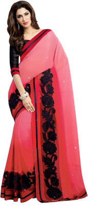 

Desi Butik Embroidered Fashion Georgette Saree(Red)