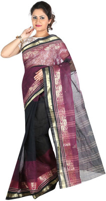 

Hawai Solid Tant Cotton Saree(Black, Purple)