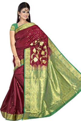 

JagannathSaree Self Design Fashion Silk Saree(Red, Green), Green;red