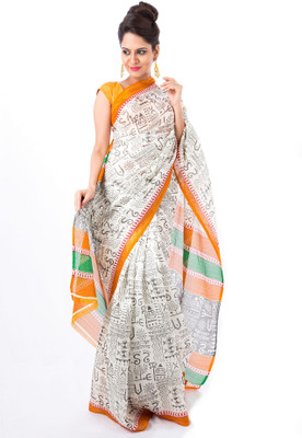 

Cenizas Graphic Print Fashion Cotton Saree(Multicolor), Orange