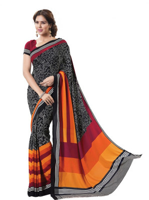 

Vipul Printed Fashion Crepe Saree(Black)