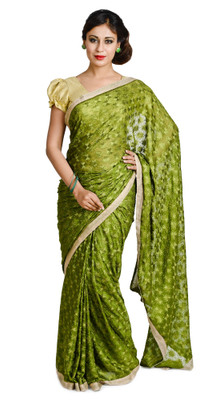 

Ethnic Bliss Lifestyles Self Design Phulkari Chiffon Saree(Green)