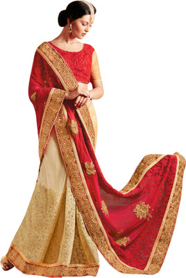 

Brijraj Embroidered Fashion Net, Georgette Saree(Beige, Red)