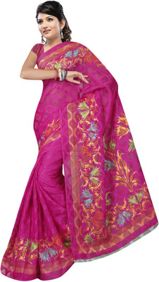 

Desi Butik Printed Patola Jacquard Saree(Pink)