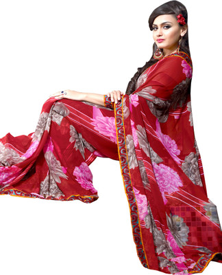 

Parisha Floral Print, Printed Fashion Georgette Saree(Red, Multicolor), Multicolor;red