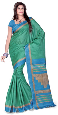 

Cenizas Solid Fashion Art Silk Saree(Green, Blue)