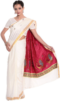 

Darps Self Design Balarampuram Cotton Saree(Multicolor), Cream