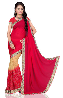 Vardan Prints Printed Bollywood Chiffon Saree(Brown, Red) Flipkart