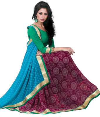 Sourbh Sarees Printed, Polka Print Fashion Jacquard, Georgette Saree(Light Blue, Maroon), Marron;turquoise