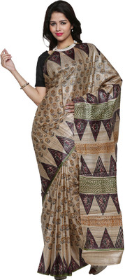 

Romi's Geometric Print Bhagalpuri Handloom Tussar Silk Saree(Beige)