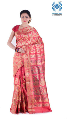 

Tantuja Woven Baluchari Handloom Cotton Saree(Red)