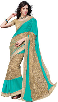 

Desi Butik Embroidered Fashion Chiffon, Net Saree(Blue)