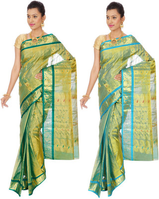

Mahaveersilkcreations Woven Kanjivaram Pure Silk Saree(Pack of 2, Multicolor), Multi