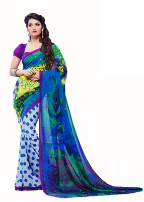 

Jiya Self Design, Printed Fashion Georgette Saree(Multicolor, Green, Blue, White), Blue;green;multicolor;white