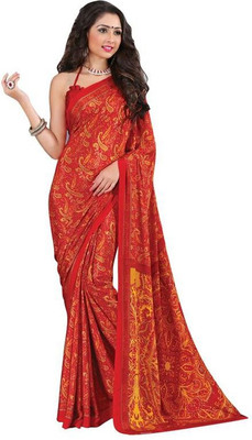 

Khushali Self Design, Printed Fashion Crepe Saree(Red, Yellow)