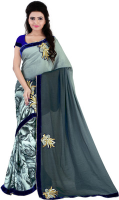 

Khoobee Self Design, Embroidered Fashion Georgette Saree(Grey, White)