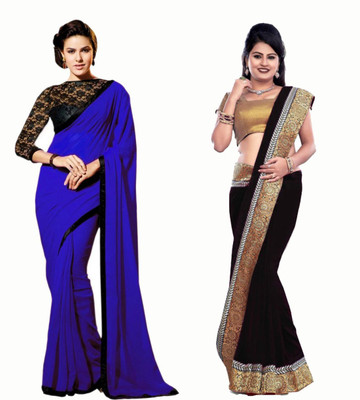 

Stylezone Self Design Fashion Chiffon Saree(Pack of 2, Blue, Black), Black;blue