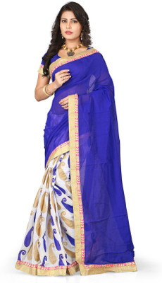 

Indianbeauty Solid, Printed Fashion Cotton Saree(Blue, White)