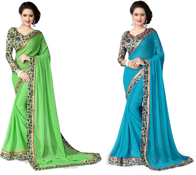 

Indianbeauty Self Design, Solid Bollywood Chiffon Saree(Pack of 2, Light Blue, Light Green), Pista;sky blue