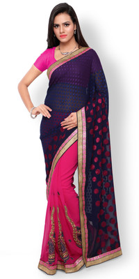 

Khushali Self Design, Embroidered, Embellished Fashion Georgette, Jacquard Saree(Dark Blue, Pink)