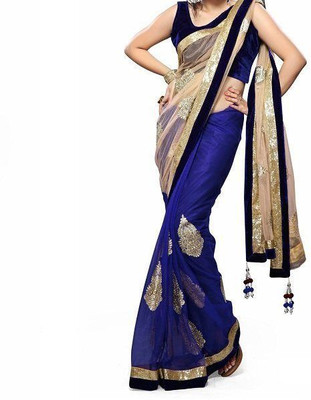 

Aksh Fashion Embroidered Fashion Georgette Saree(Blue)