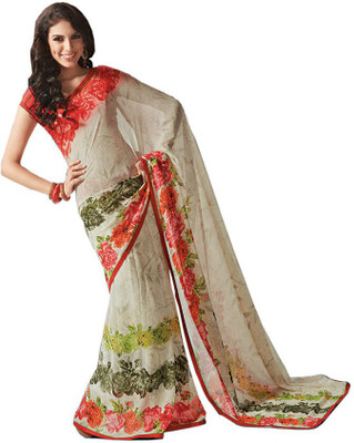 

Indian Wear Online Printed Fashion Pure Chiffon Saree(Multicolor)
