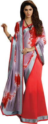 

Manthan Printed Daily Wear Chiffon, Crepe Saree(Pack of 2, Red, Purple), Red & grey
