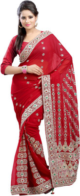 

Desi Butik Embroidered Fashion Art Silk Saree(Maroon)