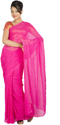 

Jaipur Kurti Printed Bandhej Chiffon Saree(Pink), Rani